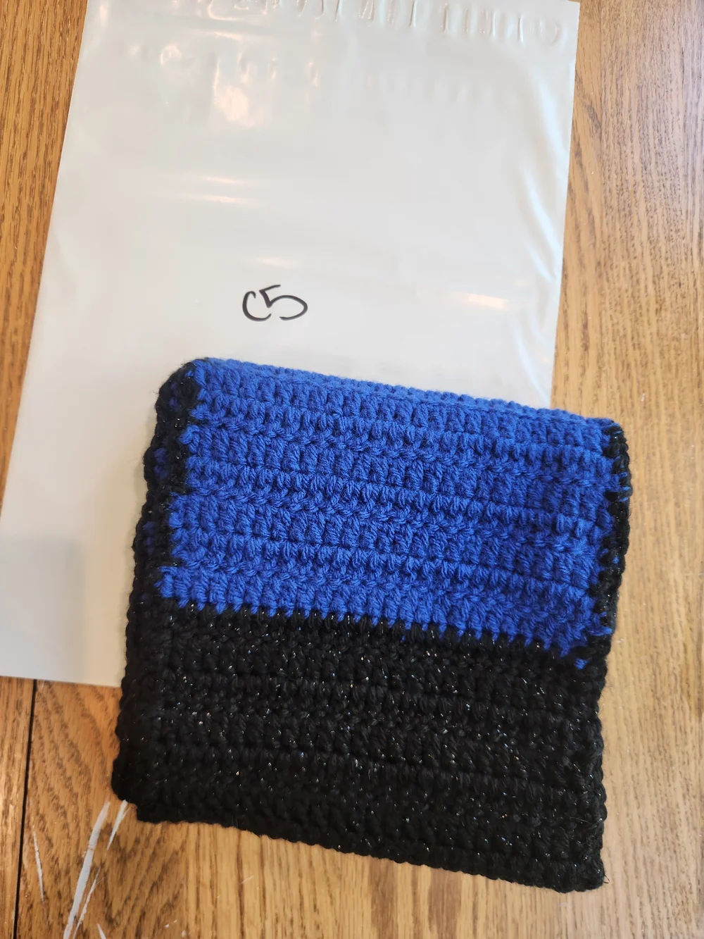 Handmade Blue and Black Crocheted Kid's Scarf